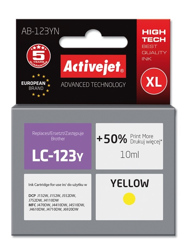 Activejet  AB-123YN Ink (replacement for Brother
