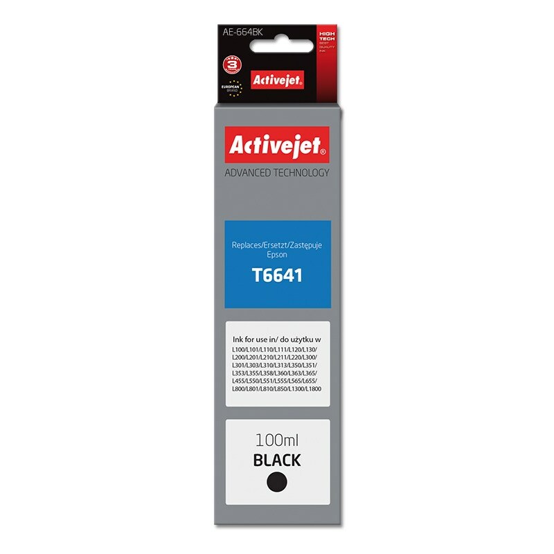 Activejet  AE-664Bk Ink Bottle (Replacement Epson
