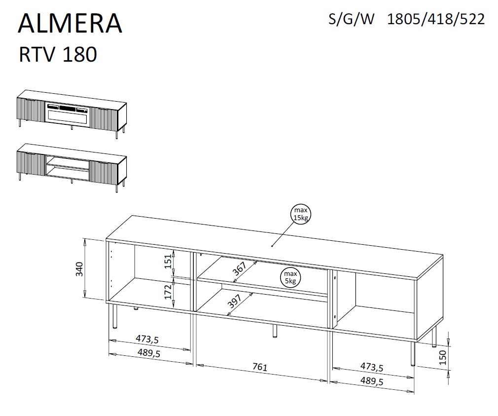 Cama MEBLE ALMERA TV cabinet 180