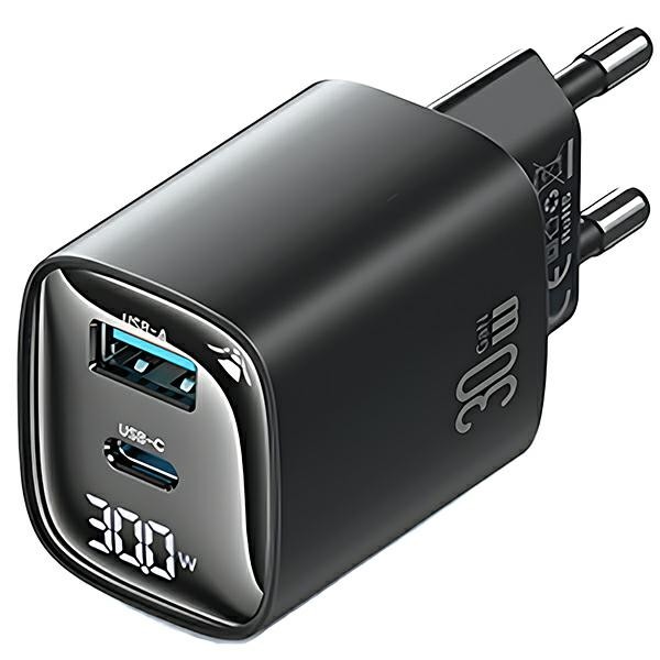 USAMS  Charger 30W GaN LED USB+USB-C