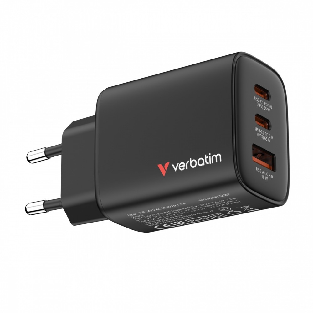 Verbatim Charger GaN 65W QC 3