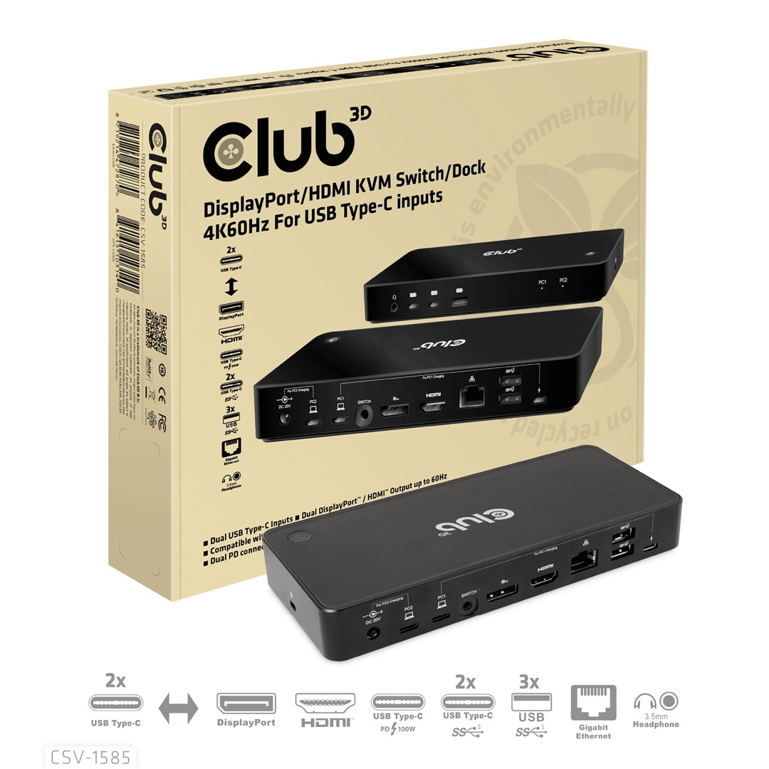 Club 3D CLUB3D DisplayPort/HDMI KVM Switch/Dock