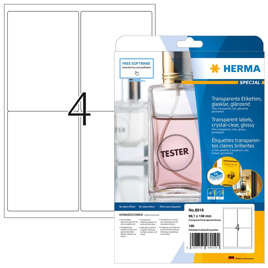 Solplanet HERMA Labels transparent crystal-clear A4
