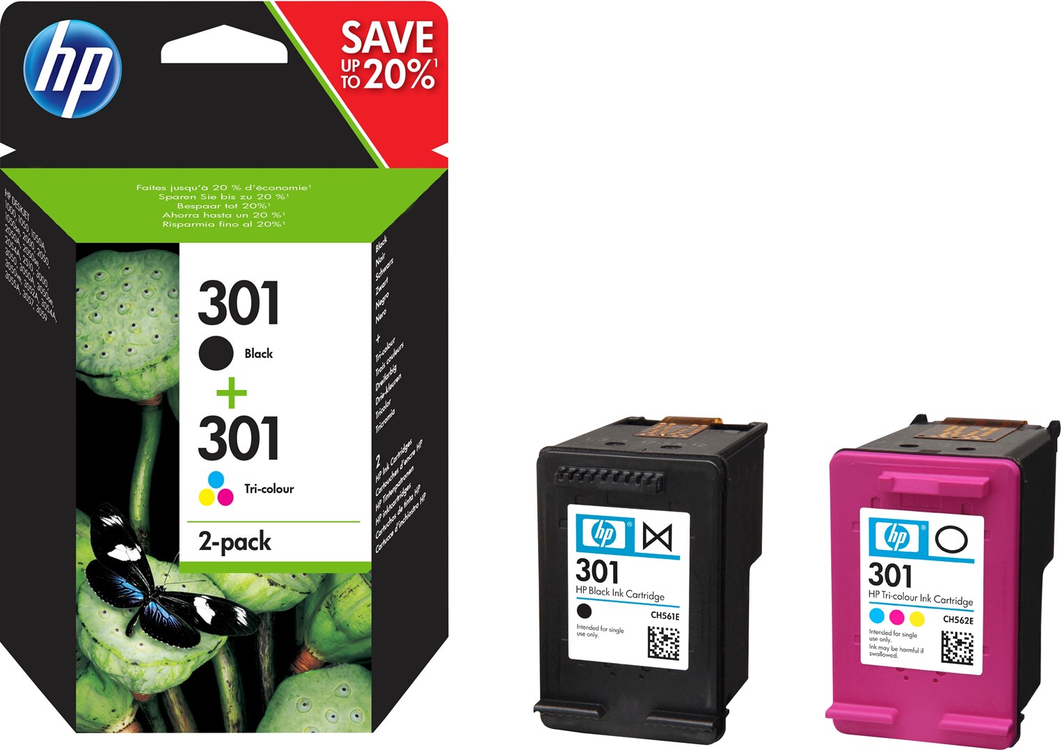 Hewlett-Packard HP 301 2-pack Black/Tri-color Original