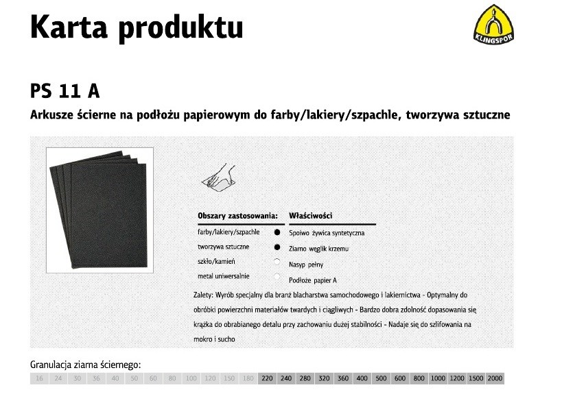 3M KLINGSPOR PAPIER ŚCIERNY WODNY P1500