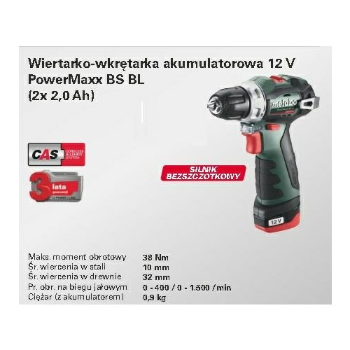 Metabo  WIERTARKO-WKRĘTARKA 12V 38Nm 2x2,0Ah