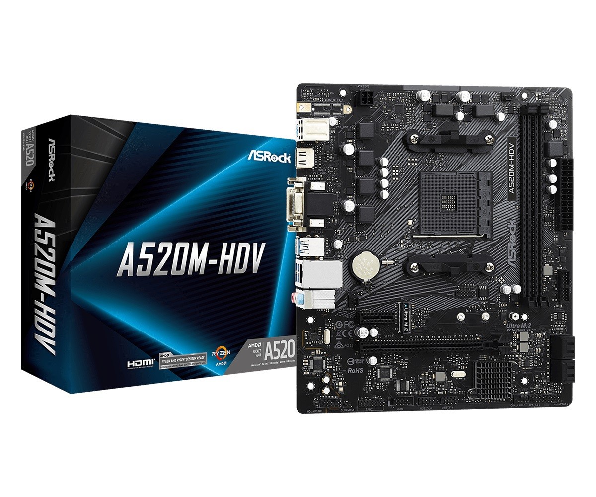 ASRock Motherboard A520M-HDV AM4 2DDR4 HDMI/DVI/VGA