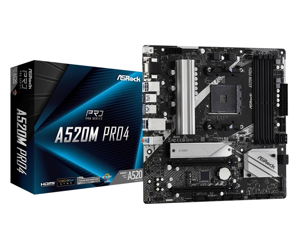 ASRock  Motherboard A520M Pro4 AM4 4DDR4