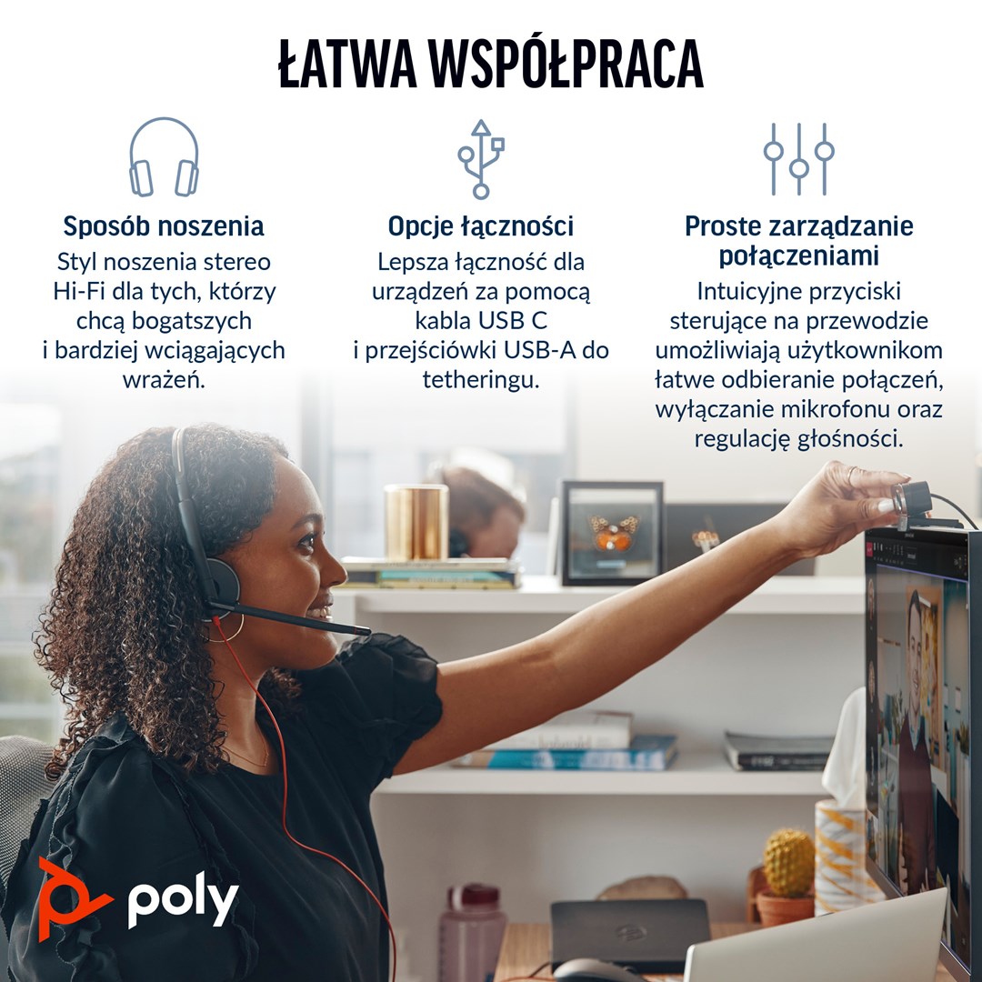POLY Blackwire 3220 Stereo USB-C Black