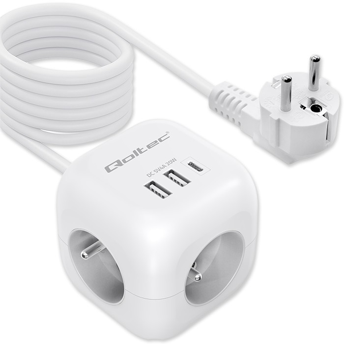 Qoltec  Power cube 6in1 3x AC