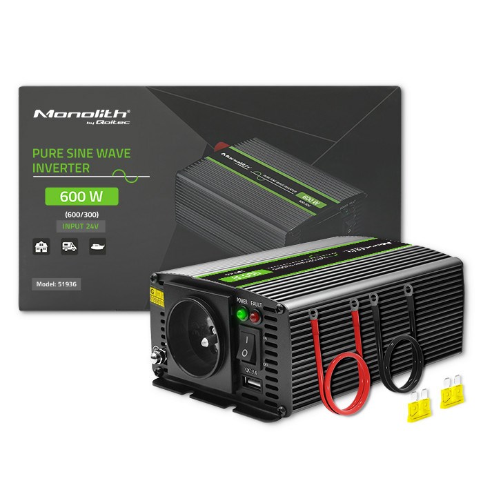 Qoltec Monolith power adapter/inverter Auto 600