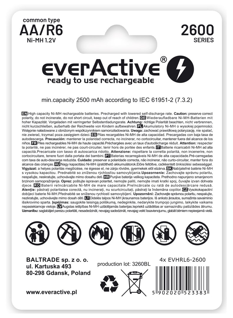 EverActive  BATTERIES R6/AA 2600 mAH, BLISTER