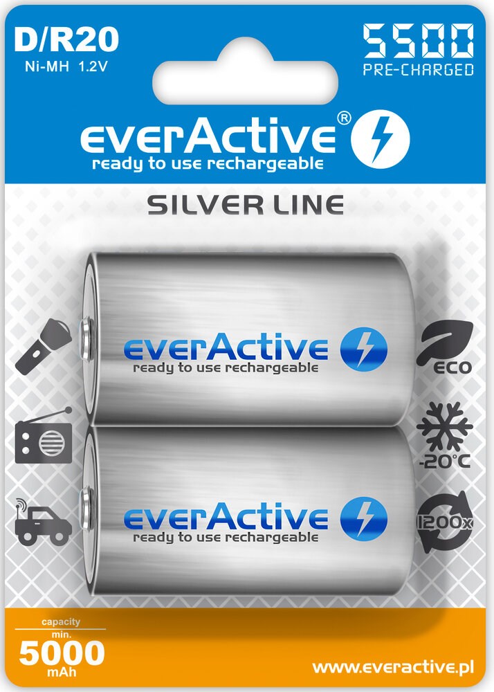 EverActive Rechargeable batteries  R20/D Ni-MH 5500