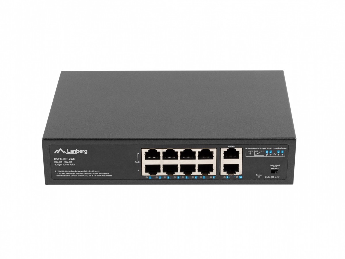 LANBERG Swich 8X100MB POE+/2X 1GB rack