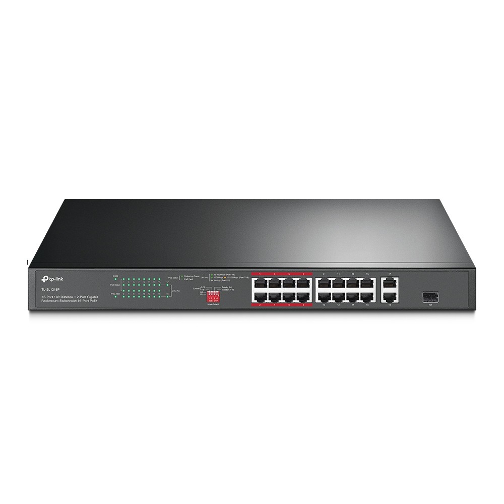 TP-LINK   SL1218P switch 16xFE PoE+ 2xGb