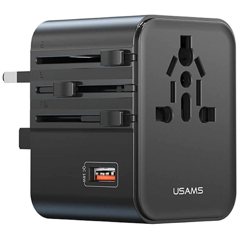 USAMS Travel adapter 25W US/AU/EU/UK black